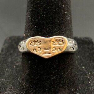 Vintage Antique Silver Tone Crying Heart Ring - Size 7.5